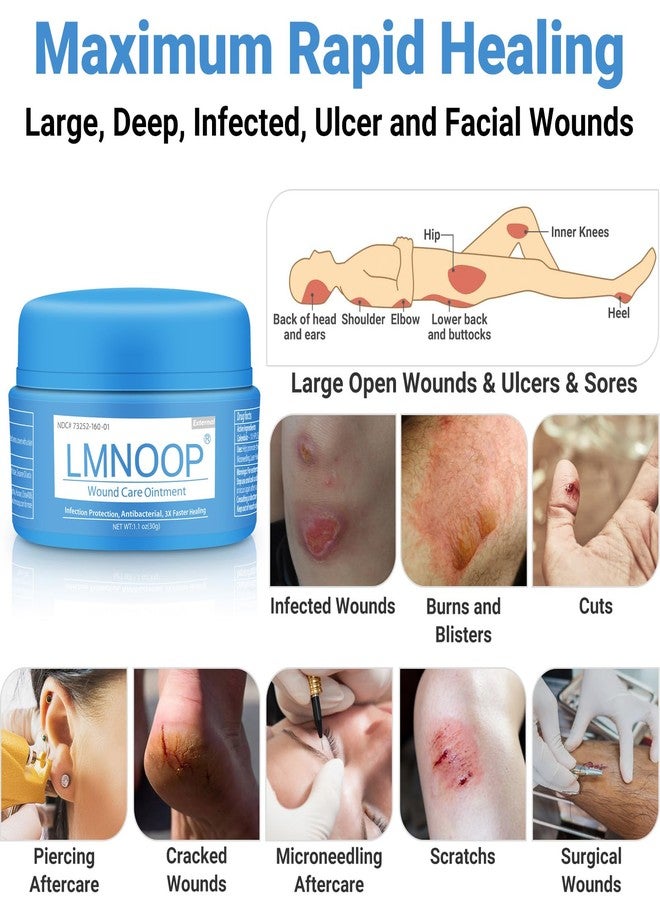 لمنوب كريم LMNOOP® للعناية بالجروح لعلاج العدوى والقروح والجروح والخدوش والحروق ولدغات الحشرات والجروح الجراحية المفتوحة والعميقة ومختلف أنواع الجروح، مرهم إسعافات أولية لإصلاح الجلد للجروح التي يصعب شفاؤها في الجزء الخلفي من الساق والأرداف - Image 3